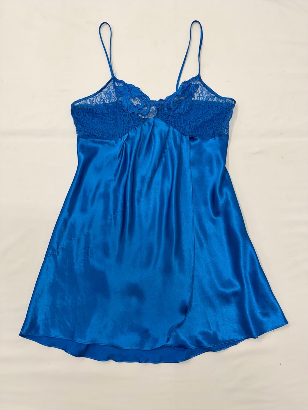 Val Mode Vintage Blue Satin Lace Slip Dress – Size Small